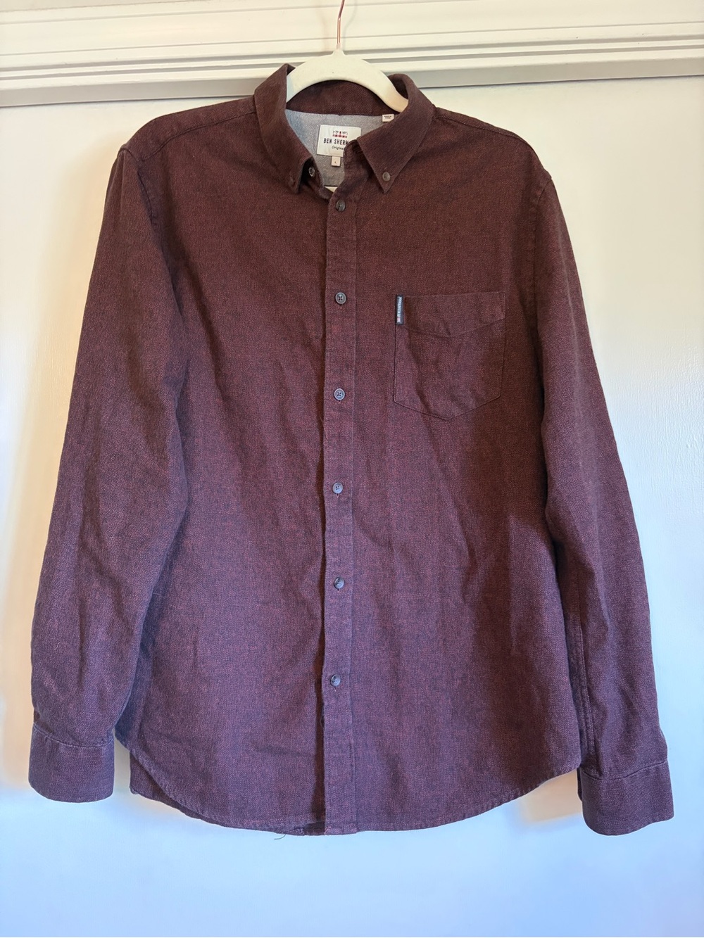 Ben Sherman Original Burgundy Heather Long Sleeve Button Down Shirt - Size L